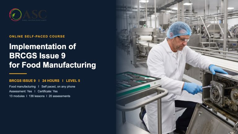 Implementation of BRCGS Issue 9 for Food Manufacturing course cover