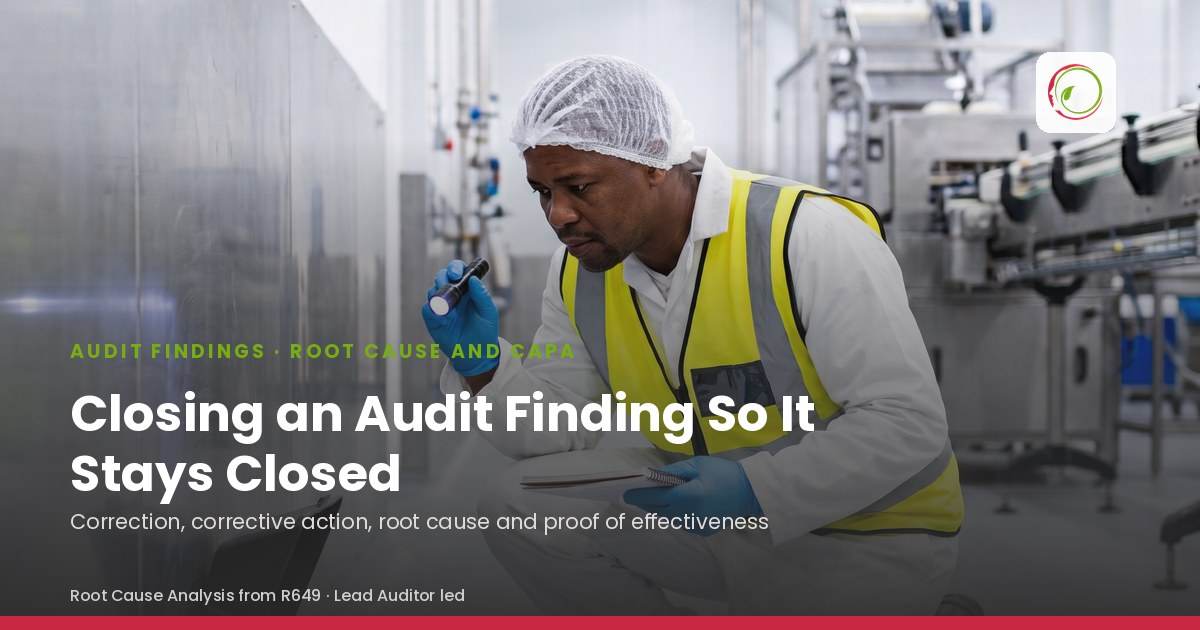 Corrective Action and Root Cause Analysis for Audits. ASC Food Safety Training, South Africa.