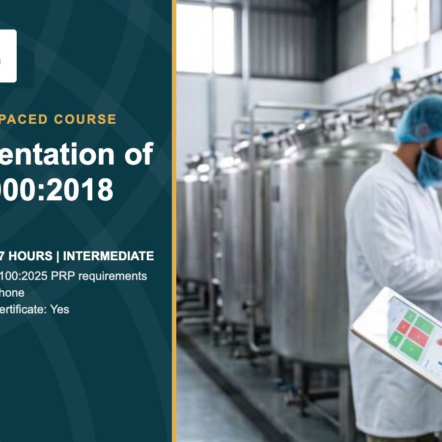 Implementation of ISO 22000:2018 online self-paced course cover Implementation of ISO 22000:2018 online self-paced course cover