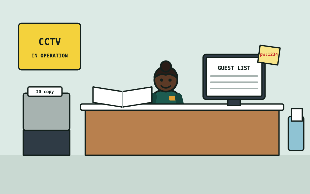 Reception desk with guest information risks Reception desk with guest information risks