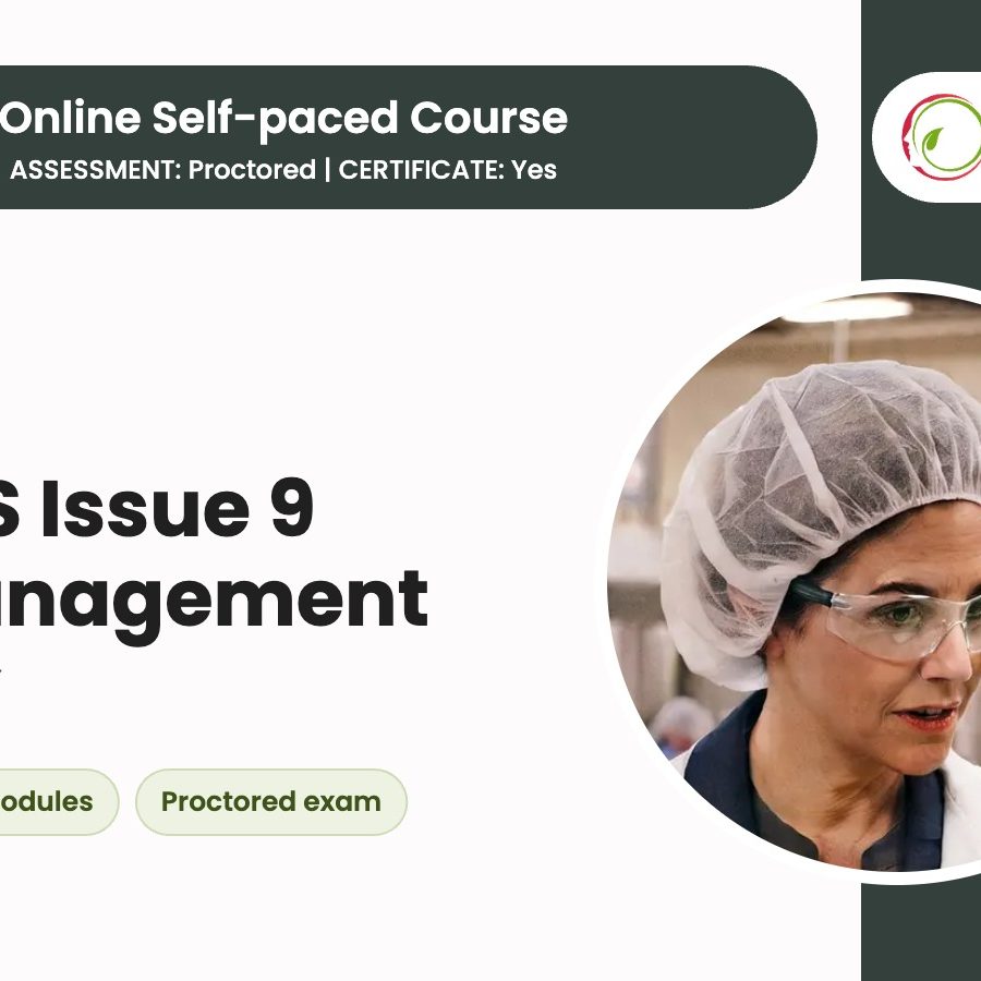 BRCGS Issue 9 for Management online self-paced course from ASC Food Safety, with a food safety manager on a packing hall walkway BRCGS Issue 9 for Management online self-paced course from ASC Food Safety, with a food safety manager on a packing hall walkway