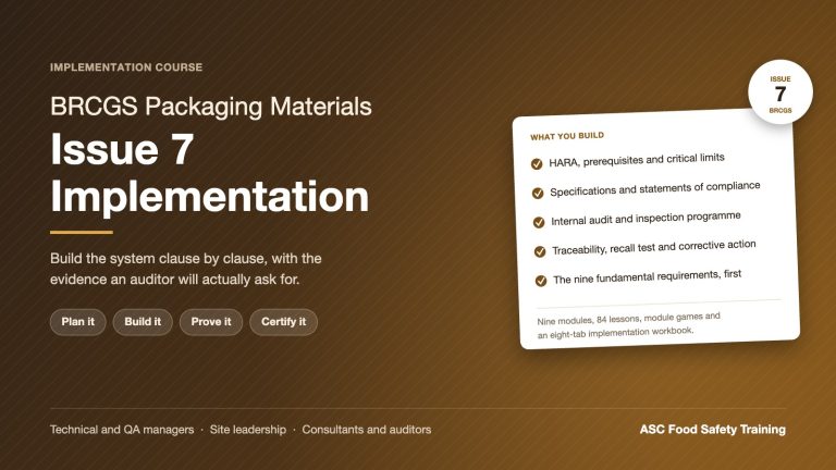 Implementation of BRCGS for Packaging Materials Issue 7 course cover