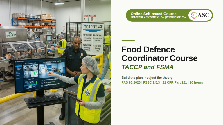 Food Defence Coordinator: TACCP, FSMA and the Food Defence Plan course cover