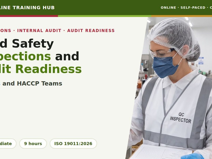 QC inspector checking product temperature on a food production line, Food Safety Inspections and Audit Readiness online course QC inspector checking product temperature on a food production line, Food Safety Inspections and Audit Readiness online course