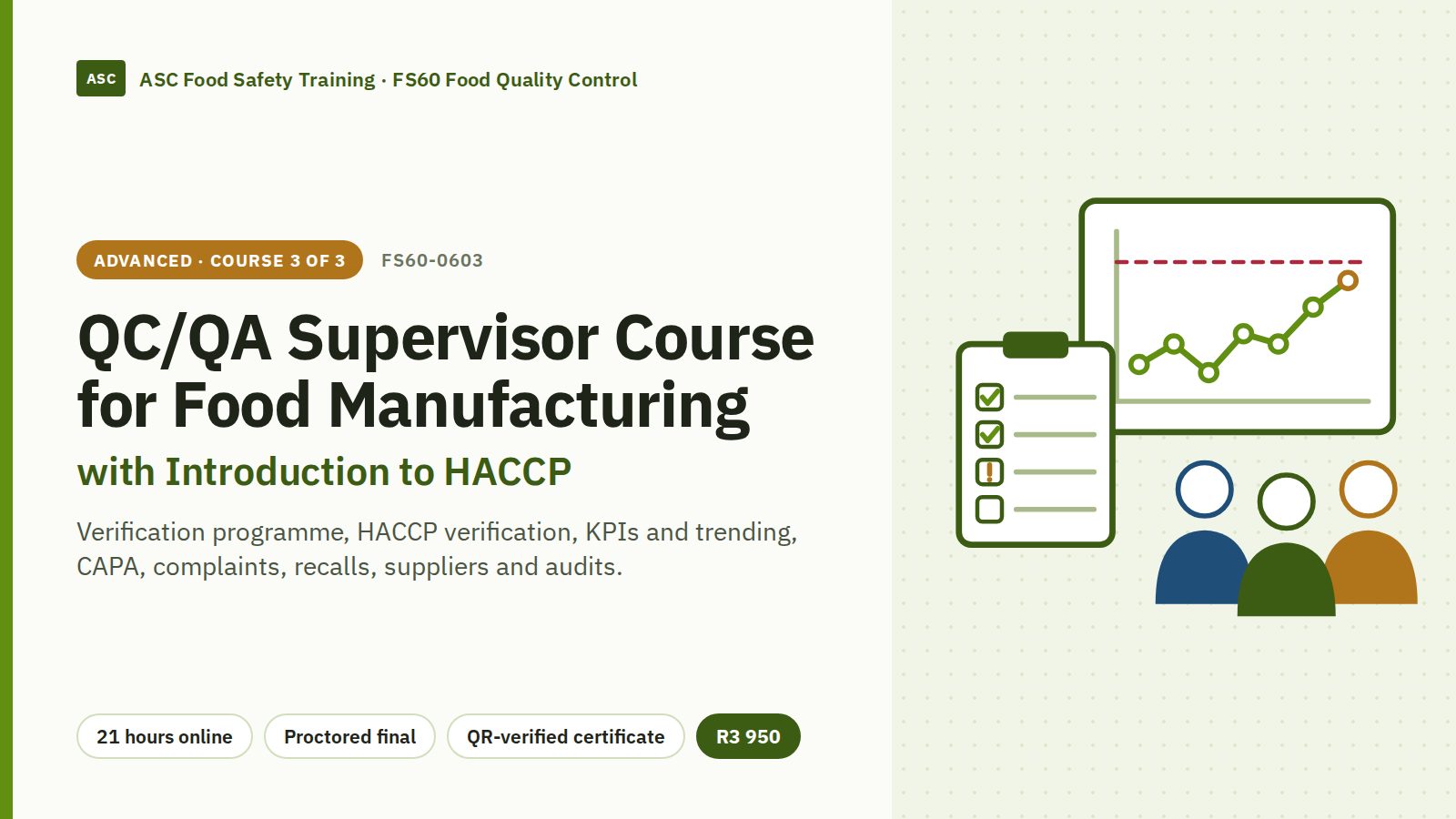 QC/QA Supervisor Course for Food Manufacturing (with Introduction to HACCP)