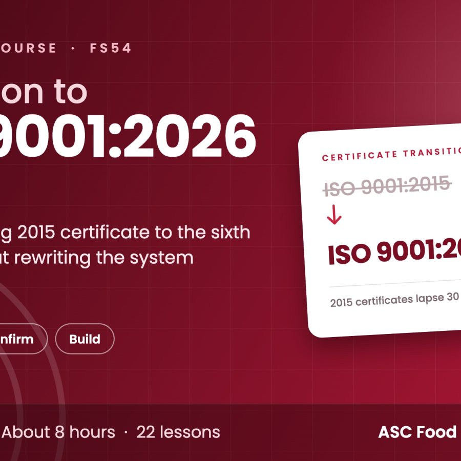Transition to ISO 9001:2026 course cover showing an ISO 9001:2015 certificate replaced by ISO 9001:2026 Transition to ISO 9001:2026 course cover showing an ISO 9001:2015 certificate replaced by ISO 9001:2026