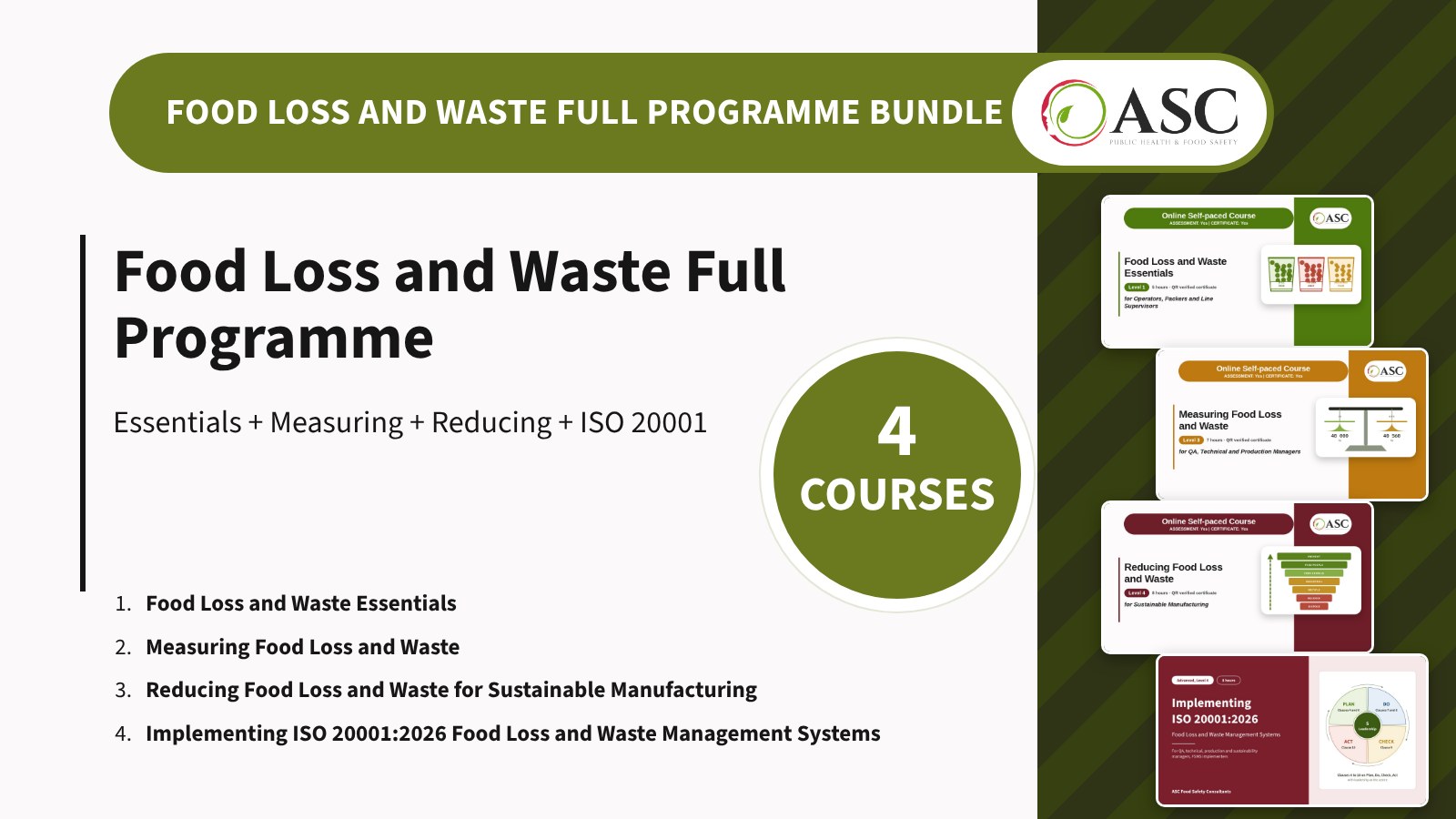 Food Loss and Waste Full Programme Bundle: Essentials, Measuring, Reducing and ISO 20001