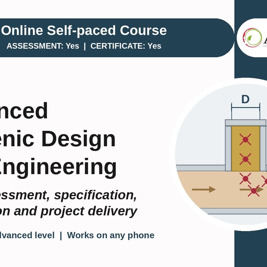 Sectioned dead leg on a product line with dimension lines, cover for the ASC Advanced Hygienic Design and Engineering course