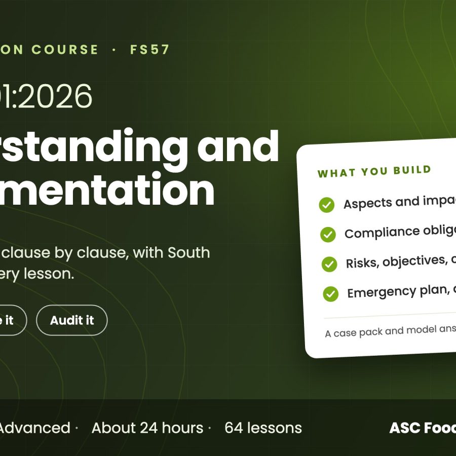 ISO 14001:2026 Understanding and Implementation online course cover, ASC Food Safety Training ISO 14001:2026 Understanding and Implementation online course cover, ASC Food Safety Training