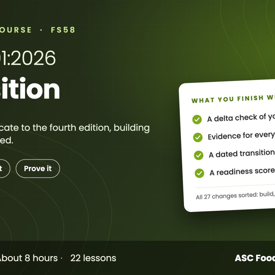 Transition to ISO 14001:2026 online course cover, ASC Food Safety Training Transition to ISO 14001:2026 online course cover, ASC Food Safety Training