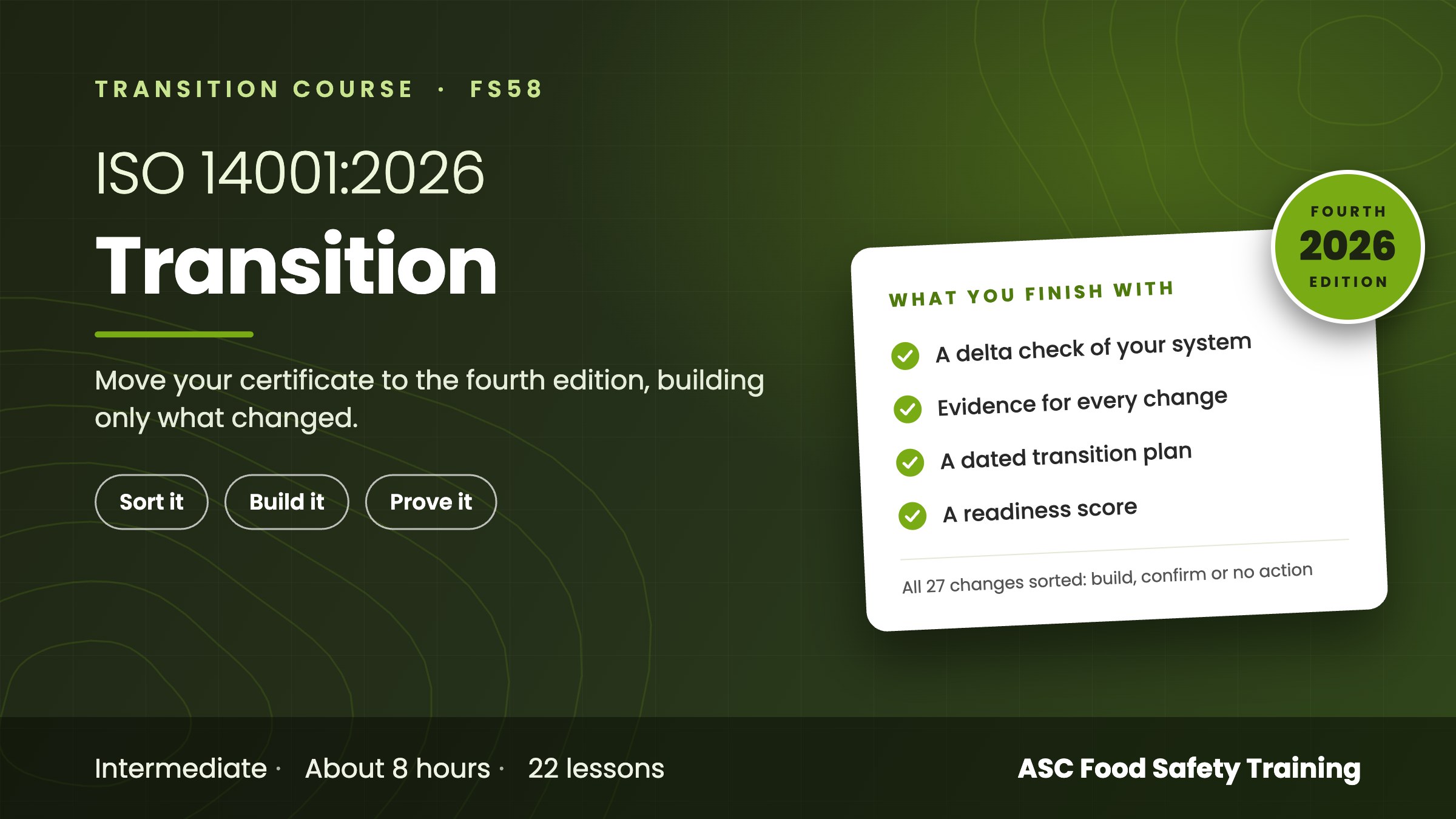 Transition to ISO 14001:2026 online course cover, ASC Food Safety Training Transition to ISO 14001:2026 online course cover, ASC Food Safety Training